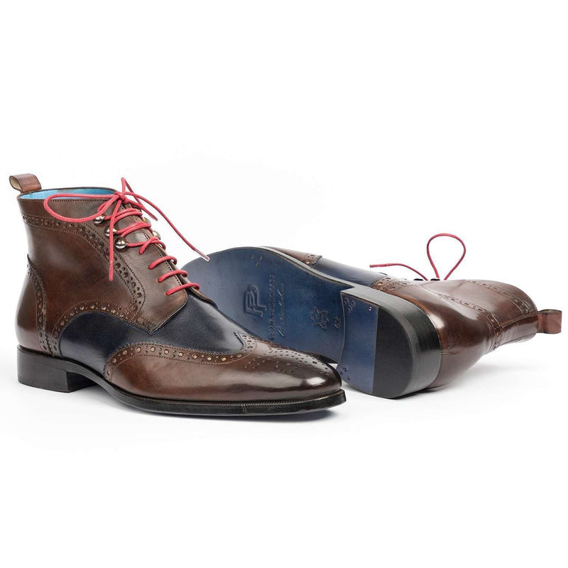 Paul Parkman Handmade Shoes Wingtip Dual Tone Brown & Blue Ankle Boots (PM5610)-AmbrogioShoes
