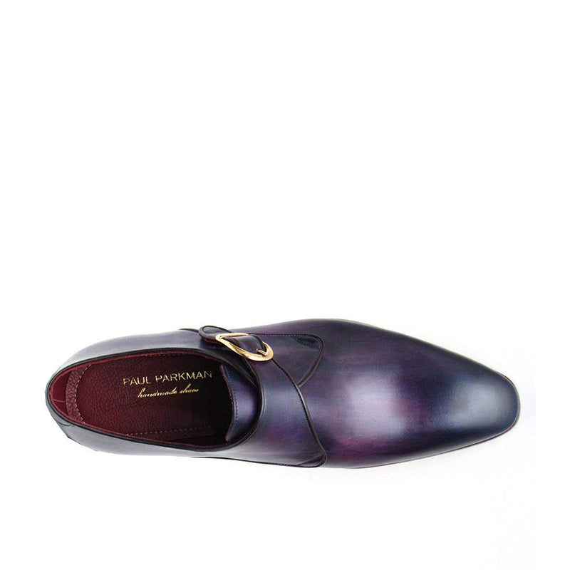Paul Parkman Handmade Men's Designer Shoes Purple Calf-Skin Leather Single Monkstrap Loafers (PM1024)-AmbrogioShoes
