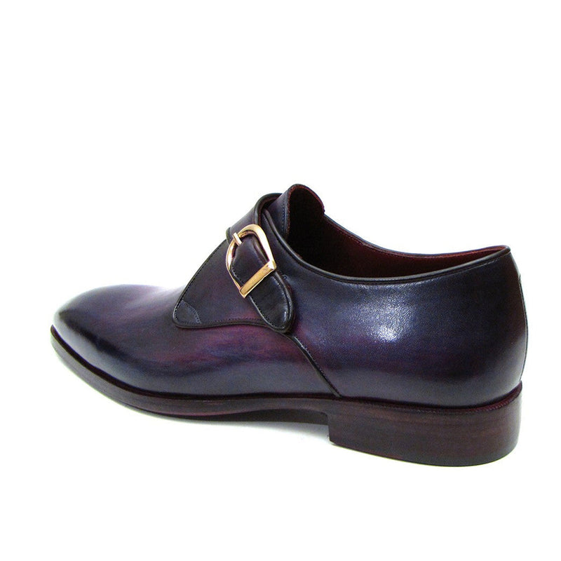 Paul Parkman Handmade Men's Designer Shoes Purple Calf-Skin Leather Single Monkstrap Loafers (PM1024)-AmbrogioShoes