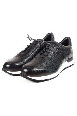 Paul Parkman LP206BLK Black Crocodile Embossed / Leather Casual Sneakers (PM6320)-AmbrogioShoes