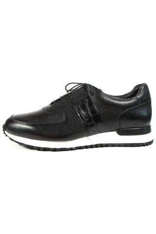 Paul Parkman LP206BLK Black Crocodile Print / Calf-Skin Leather Casual Sneakers (PM6320)