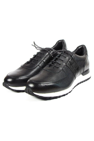 Paul Parkman LP206BLK Black Crocodile Print / Calf-Skin Leather Casual Sneakers (PM6320)