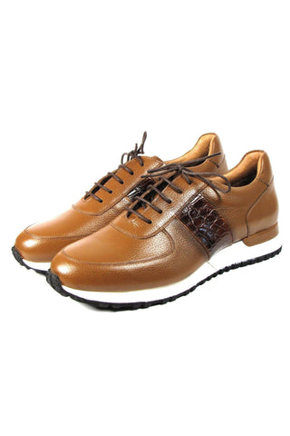 Paul Parkman LP206CGN Cognac Crocodile Print / Calf-Skin Leather Casual Sneakers (PM6319)-AmbrogioShoes