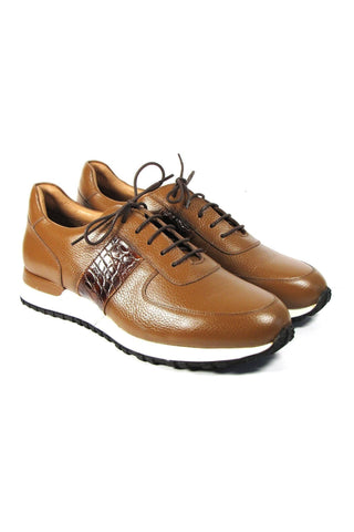 Paul Parkman LP206CGN Cognac Crocodile Embossed / Calf-Skin Leather Casual Sneakers (PM6319)-AmbrogioShoes