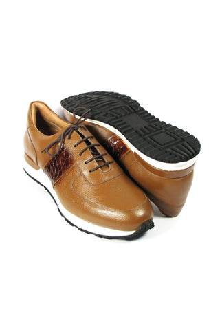 Paul Parkman LP206CGN Cognac Crocodile Embossed / Leather Casual Sneakers (PM6319)-AmbrogioShoes