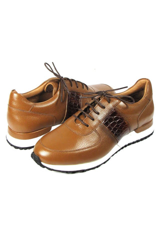 Paul Parkman LP206CGN Cognac Crocodile Embossed / Leather Casual Sneakers (PM6319)-AmbrogioShoes