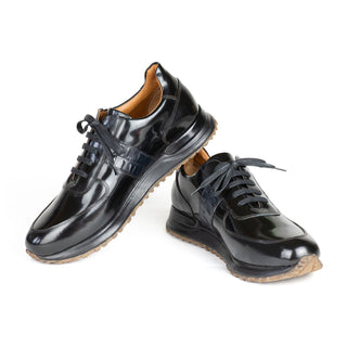 Paul Parkman LP208BLK Men's Handmade Shoes Black Polished Leather Sneakers (PM6421)-AmbrogioShoes