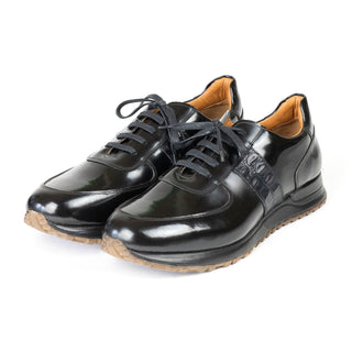 Paul Parkman LP208BLK Men's Handmade Shoes Black Polished Leather Sneakers (PM6421)-AmbrogioShoes
