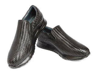 Paul Parkman LW204 Men's Shoes Woven Calf-Skin Leather Slip-On Sneakers (PM6429)-AmbrogioShoes