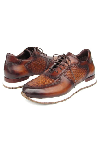 Paul Parkman LW205BRW Brown Hand-Painted Woven Leather Sneakers (PM6408)-AmbrogioShoes