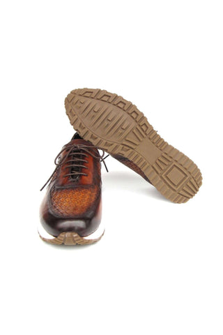 Paul Parkman LW205BRW Brown Hand-Painted Woven Leather Sneakers (PM6408)-AmbrogioShoes