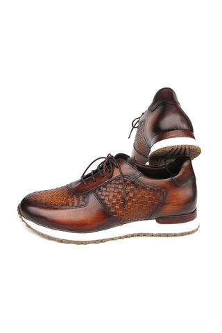 Paul Parkman LW205BRW Brown Hand-Painted Woven Leather Sneakers (PM6408)-AmbrogioShoes