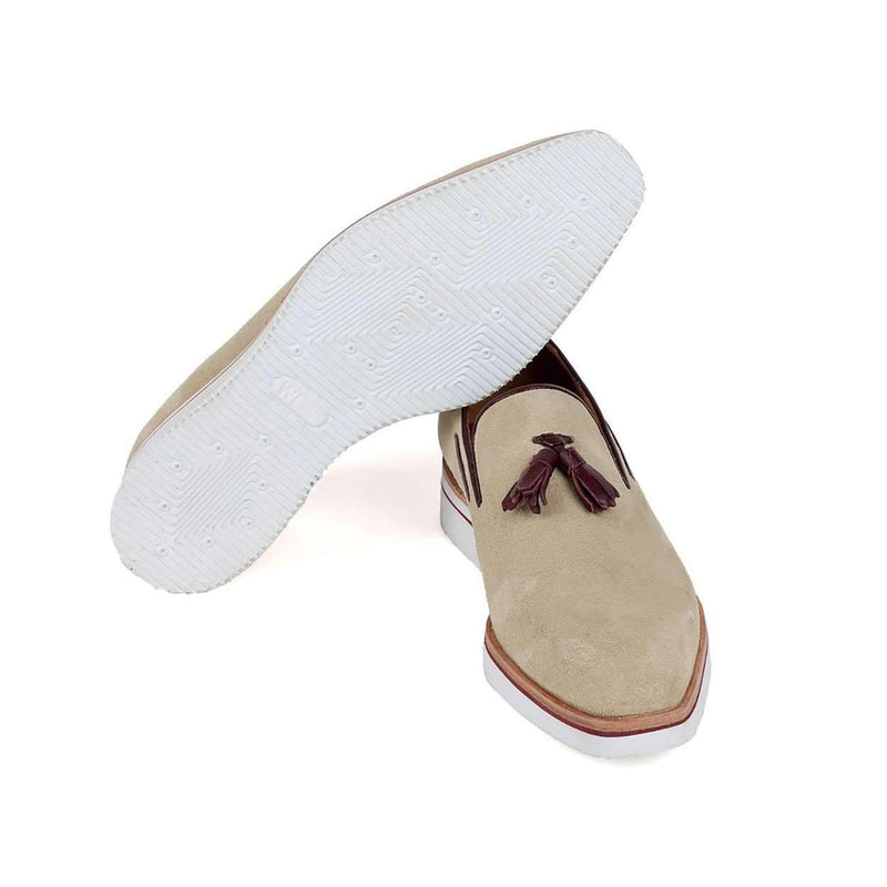 Paul Parkman Men's Beige Suede Leather Smart Casual Tassel Loafers 181-BEI-SD (PM6116)-AmbrogioShoes