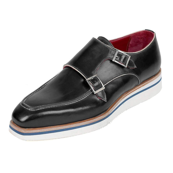 Paul Parkman Men's Black Calf-Skin Leather Monk-Straps Loafers 189-BLK-LTH (PM6119)-AmbrogioShoes