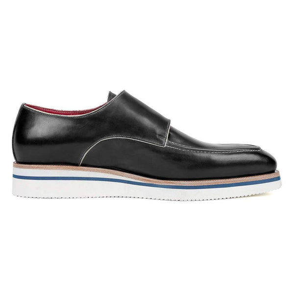 Paul Parkman Men's Black Calf-Skin Leather Monk-Straps Loafers 189-BLK-LTH (PM6119)-AmbrogioShoes
