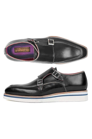 Paul Parkman Men's Black Leather Monk-Straps Loafers 189-BLK-LTH (PM6119)-AmbrogioShoes