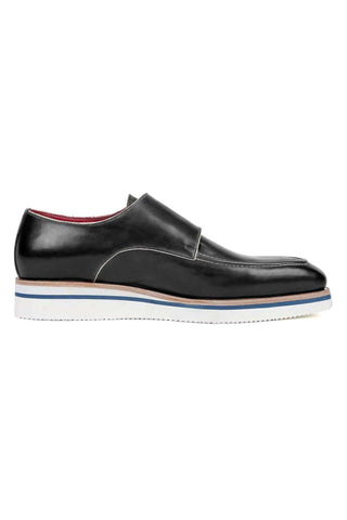 Paul Parkman Men's Black Leather Monk-Straps Loafers 189-BLK-LTH (PM6119)-AmbrogioShoes