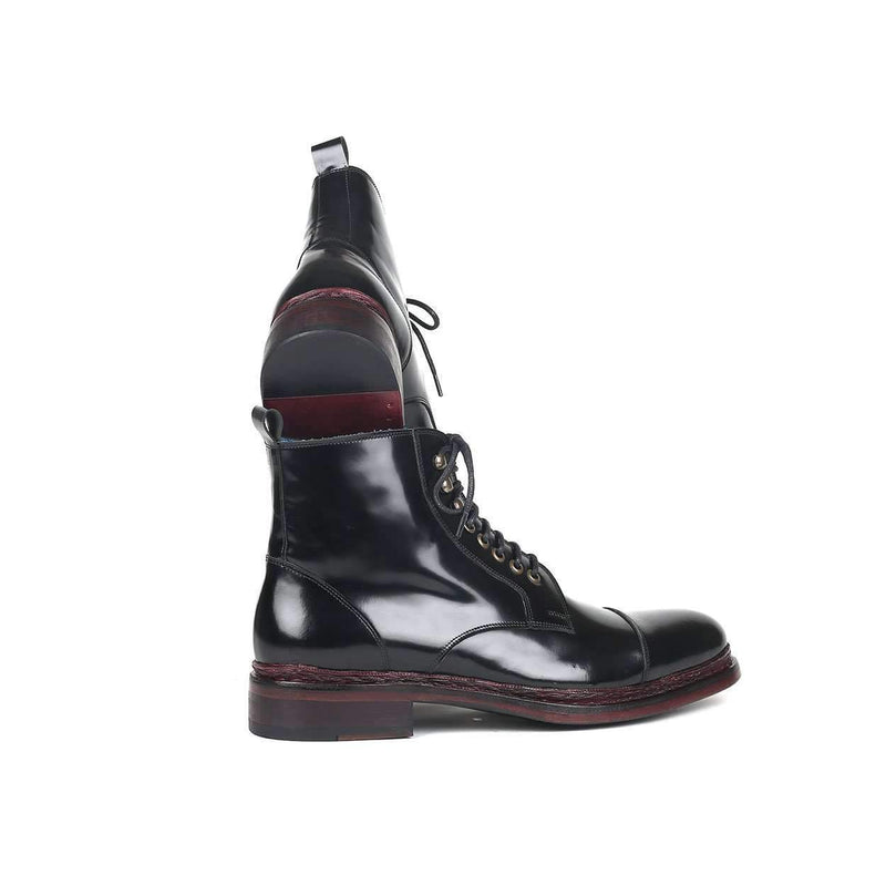 Paul Parkman Men's Black Polished Calf-Skin Leather Boots 5075-BLK (PM6145)-AmbrogioShoes