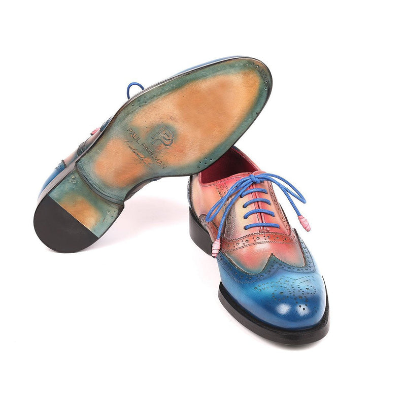 Paul Parkman Men's Blue & Pink Calf-Skin Leather Wing-tip Good Year Welted Oxfords 027-BLUPNK (PM6174)-AmbrogioShoes