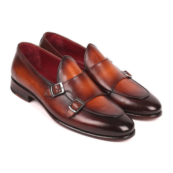 Paul Parkman Men's Brown Calf-Skin Leather Double-MonkStraps Loafers HT61BRW (PM6159)-AmbrogioShoes