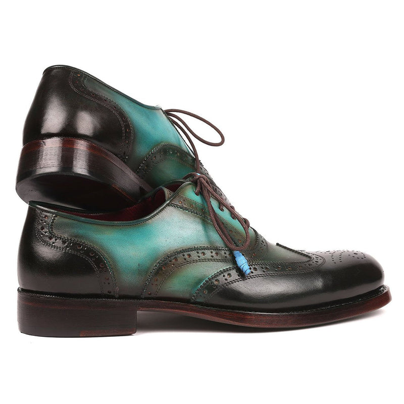 Paul Parkman Men's Brown & Green Calf-Skin Leather Wing-tip Good Year Welted Oxfords 027-BRWGRN (PM6175)-AmbrogioShoes