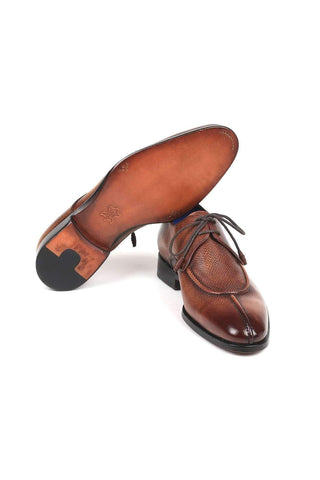 Paul Parkman Men's Brown Pattern Embossed Leather Split-Toe Derby 8871BRW (PM6133)-AmbrogioShoes