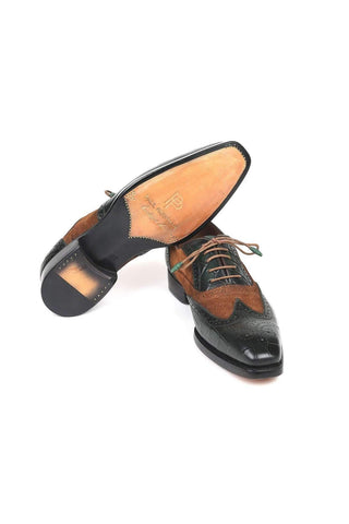 Paul Parkman Men's Brown and Green Pattern Embossed / Calf-Skin and Suede Good Year Wing Tips Oxfords 9941-BWG (PM6125)-AmbrogioShoes