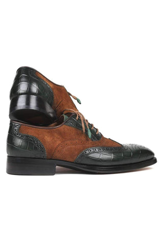 Paul Parkman Men's Brown and Green Pattern Print / Calf-Skin and Suede Good Year Wing Tips Oxfords 9941-BWG (PM6125)-AmbrogioShoes