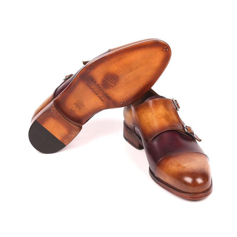 Paul Parkman Men's Brown and Purple Captoe Double-Monkstraps Loafers 045BP17 (PM6158)-AmbrogioShoes