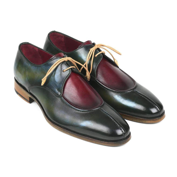 Paul Parkman Men's Burgundy and Green Calf-Skin Leather Derby Oxfords 8864MLT (PM6132)-AmbrogioShoes