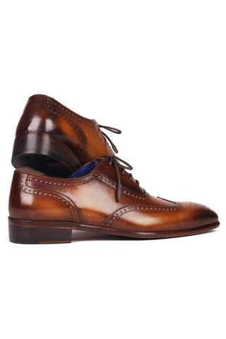 Paul Parkman Men's Designer Handmade Shoes Brown Leather Wing-Tip Oxfords 711W03 (PM6203)
