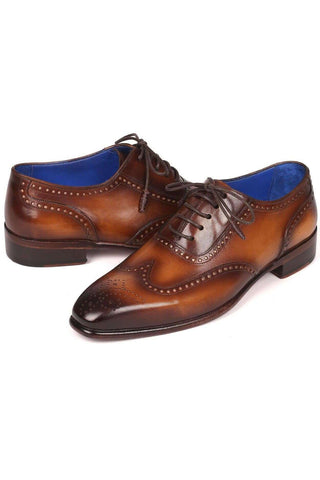 Paul Parkman Men's Designer Handmade Shoes Brown Leather Wing-Tip Oxfords 711W03 (PM6203)-AmbrogioShoes