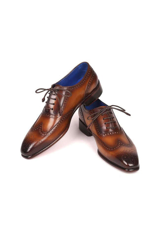 Paul Parkman Men's Designer Handmade Shoes Brown Leather Wing-Tip Oxfords 711W03 (PM6203)-AmbrogioShoes