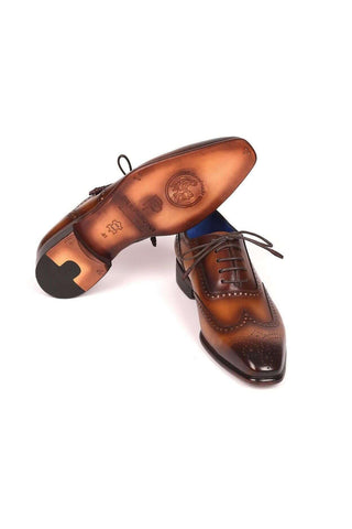 Paul Parkman Men's Designer Handmade Shoes Brown Leather Wing-Tip Oxfords 711W03 (PM6203)-AmbrogioShoes
