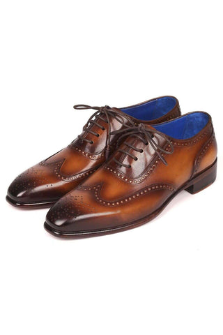 Paul Parkman Men's Designer Handmade Shoes Brown Leather Wing-Tip Oxfords 711W03 (PM6203)-AmbrogioShoes