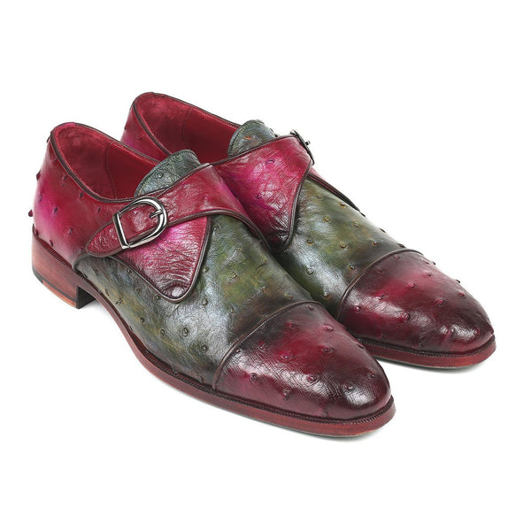 Paul Parkman Men's Green & Purple Genuine Ostrich Monkstraps Loafers 91Z68 (PM6154)-AmbrogioShoes