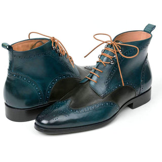 Paul Parkman Men's Green and Blue Calf-Skin Leather Wing Tip Ankle Boots PT777GRN (PM6139)-AmbrogioShoes