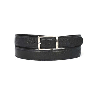 Paul Parkman Men's Hand-Painted Belt Black Embossed Calfskin Leather (PMB210)-AmbrogioShoes