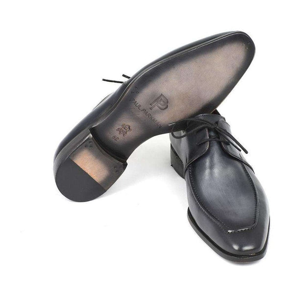 Paul Parkman Handmade Shoes Men's Handmade Shoes Apron Derby Gray Black Oxfords (PM5200)-AmbrogioShoes
