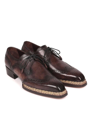 Paul Parkman Men's Handmade Shoes Calf-Skin Leather Norwegian Welted Wingtip Derby (PM6472)-AmbrogioShoes