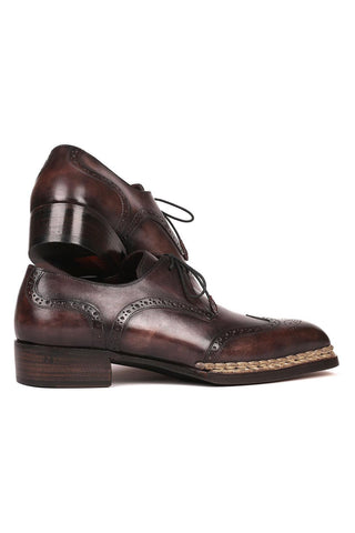 Paul Parkman Men's Handmade Shoes Calf-Skin Leather Norwegian Welted Wingtip Derby (PM6472)-AmbrogioShoes