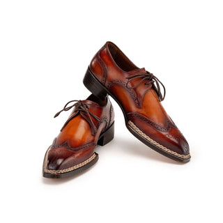 Paul Parkman Men's Handmade Shoes Calf-Skin Leather Norwegian Welted Wingtip Derby (PM6472)-AmbrogioShoes