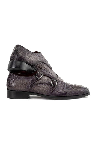 Paul Parkman Men's Handmade Shoes Crocodile Embossed Leather Double Monk-Strap (PM6465)-AmbrogioShoes