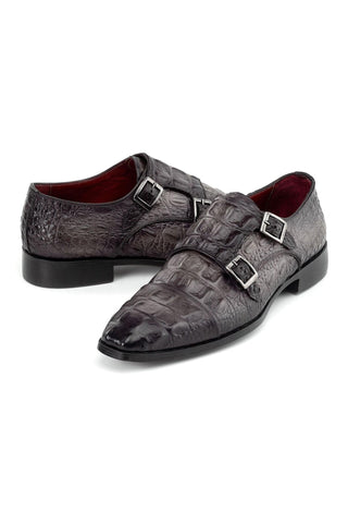 Paul Parkman Men's Handmade Shoes Crocodile Embossed Leather Double Monk-Strap (PM6465)-AmbrogioShoes