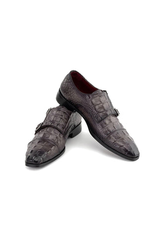 Paul Parkman Men's Handmade Shoes Crocodile Embossed Leather Double Monk-Strap (PM6465)-AmbrogioShoes