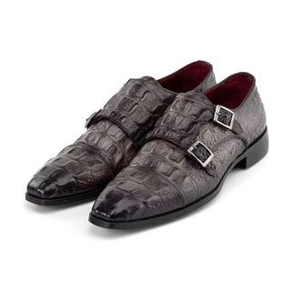 Paul Parkman Men's Handmade Shoes Crocodile Print Leather Double Monk-Strap (PM6465)-AmbrogioShoes