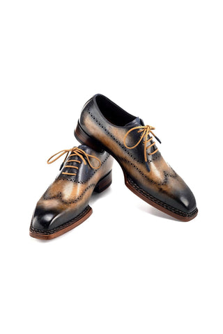 Paul Parkman Men's Handmade Shoes Hand-Painted Leather Goodyear Welted Wingtip Oxfords (PM6445)-AmbrogioShoes