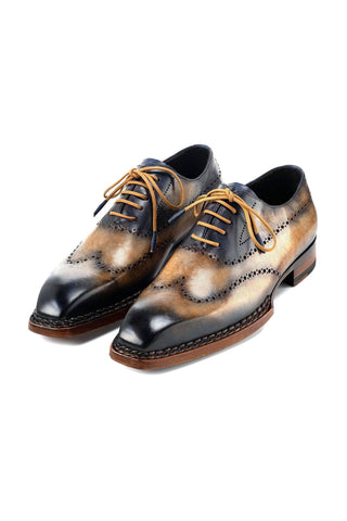 Paul Parkman Men's Handmade Shoes Hand-Painted Leather Goodyear Welted Wingtip Oxfords (PM6445)-AmbrogioShoes