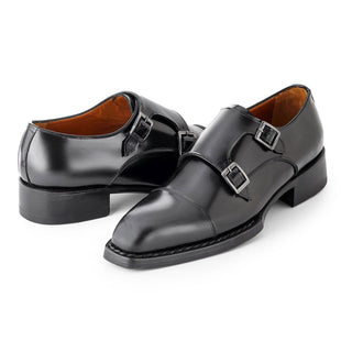 Paul Parkman Men's Handmade Shoes Hand-Welted Polished Leather Cap-Toe Double Monk-Straps Loafers (PM6439)-AmbrogioShoes
