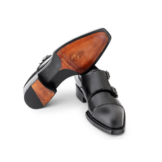 Paul Parkman Men's Handmade Shoes Hand-Welted Polished Leather Cap-Toe Double Monk-Straps Loafers (PM6439)-AmbrogioShoes